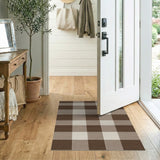 Brown Tan Checkered Plaid Farmhouse Rug