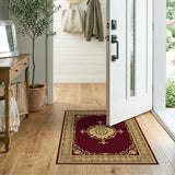 Opulent Red Area Rug with Gold Floral Medallion