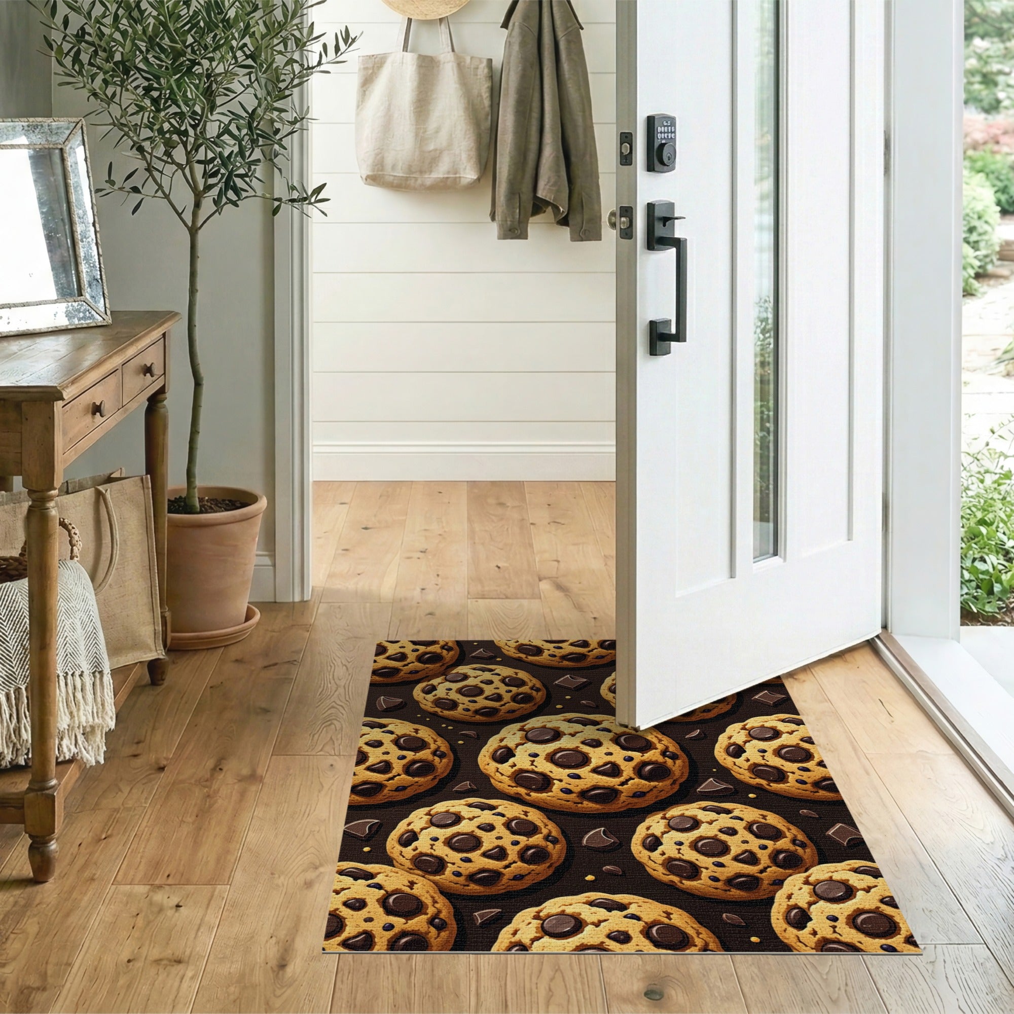 ODIKA Chocolate Chip Cookie Pattern Washable Area Rug - Low Pile Non-Slip Fun Foodie Decor