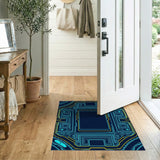 Futuristic Neon Circuit Geometric Area Rug