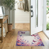 Pink Purple Butterfly Floral Area Rug