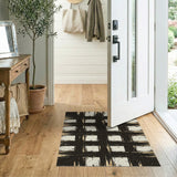 Distressed Black White Grid Area Rug