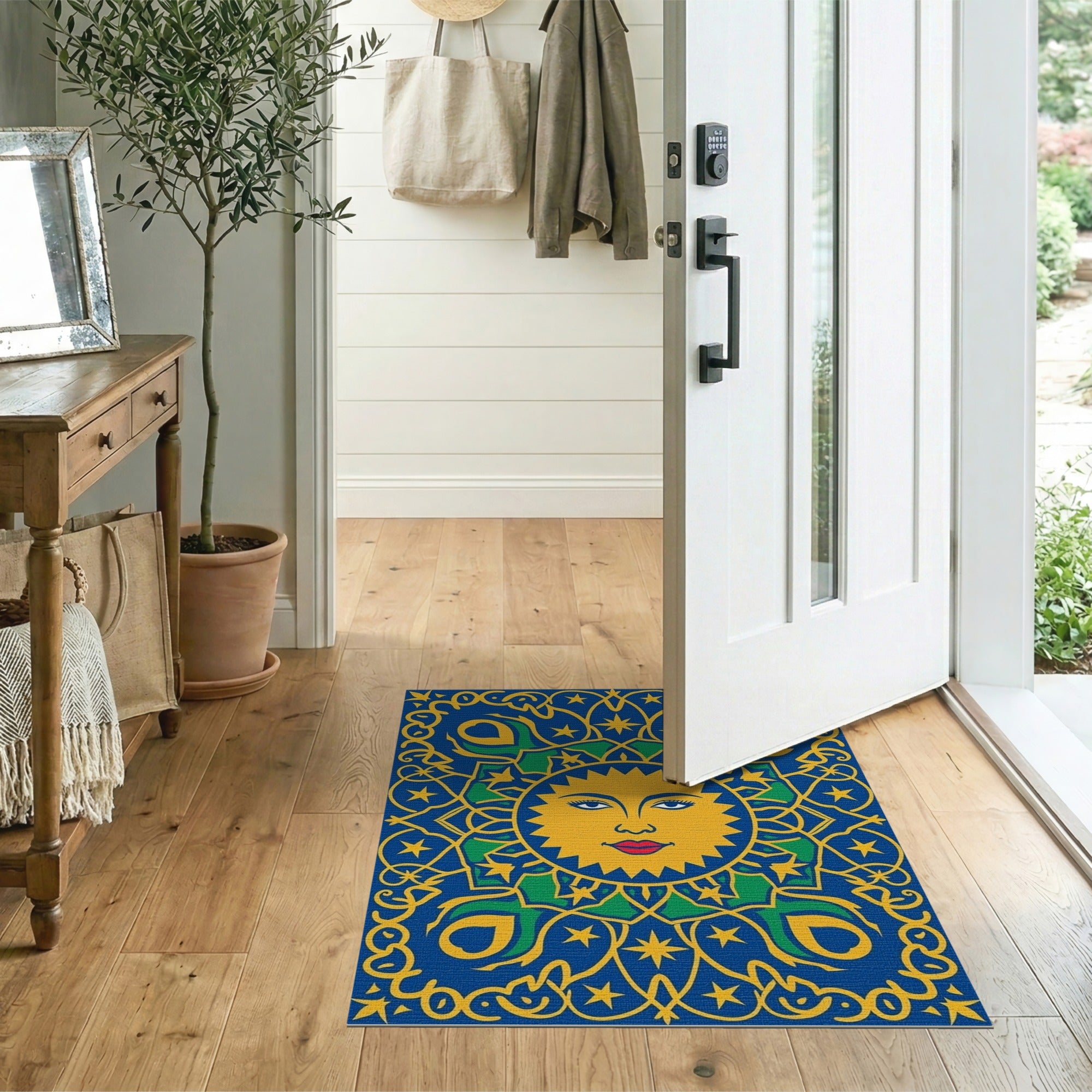 Golden Sun Face Heritage Tribal Rug
