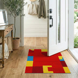 Vibrant Red Geometric Block Area Rug