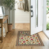 Beige Floral Area Rug with Vibrant Blooms Ornate Border