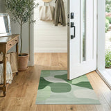 ODIKA Washable Green Abstract Organic Shape Area Rug - Low Pile & Non-Slip