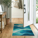 Teal Ocean Wave Abstract Area Rug