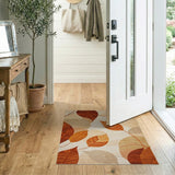 Abstract Autumn Leaves Area Rug in Beige Rust