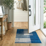 Modern Blue Grey Geometric Abstract Area Rug