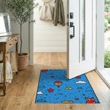 Playful Geometric Blue Rug with Balloon Fox