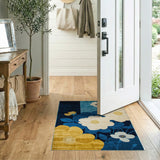 Blue Teal Anemone Floral Area Rug