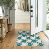 Green Green Starburst Floral Pattern Area Rug