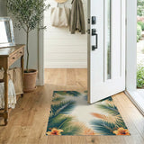Tropical Palm Fronds Hibiscus Area Rug