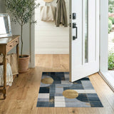 Geometric Navy Blue Gold Modern Area Rug