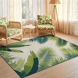 Tropical Palm Leaf Washable Area Rug - Low Pile Non-Slip Botanical Green Rug