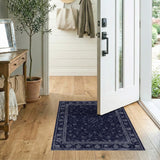 Floral Vintage Blue and Teal Navy Blue Floral Vintage Area Rug