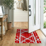 Bold Red White Geometric Grid Area Rug