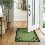 Whimsical Green Mushroom Forest Border Rug