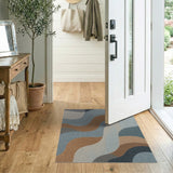 Abstract Wavy Blue Teal Terracotta Area Rug