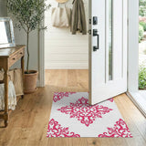 Pink Vibrant Pink Damask Floral Area Rug
