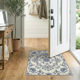 Elegant Blue Lotus Floral Area Rug