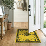 Ornate Yellow Persian Area Rug with Black Floral Mandala