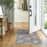 Playful Pink Rabbits on Teal Area Rug