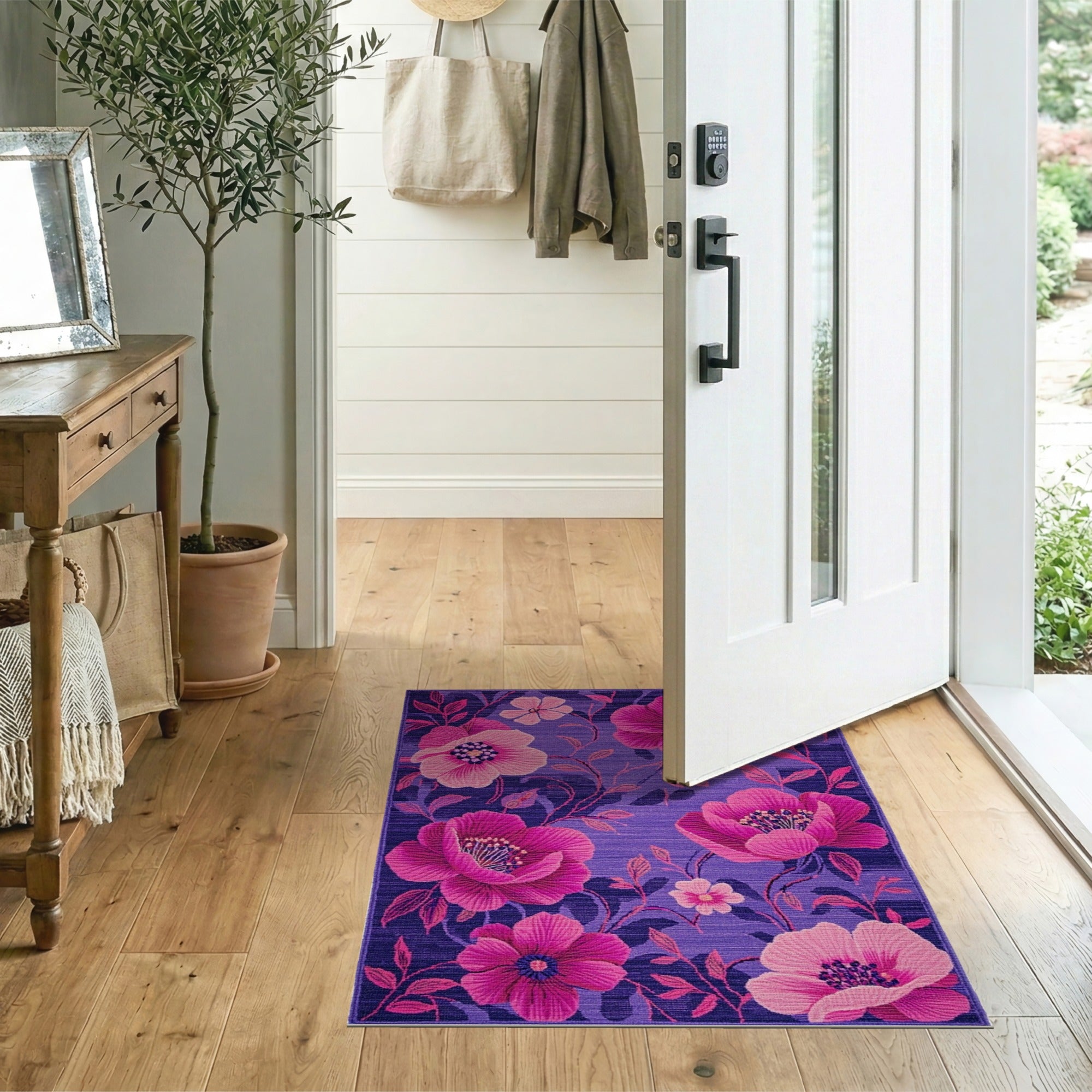 Floral Vintage Purple Anemone Floral Area Rug