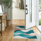 Teal Wave Coastal Blue and Teal Area Rug