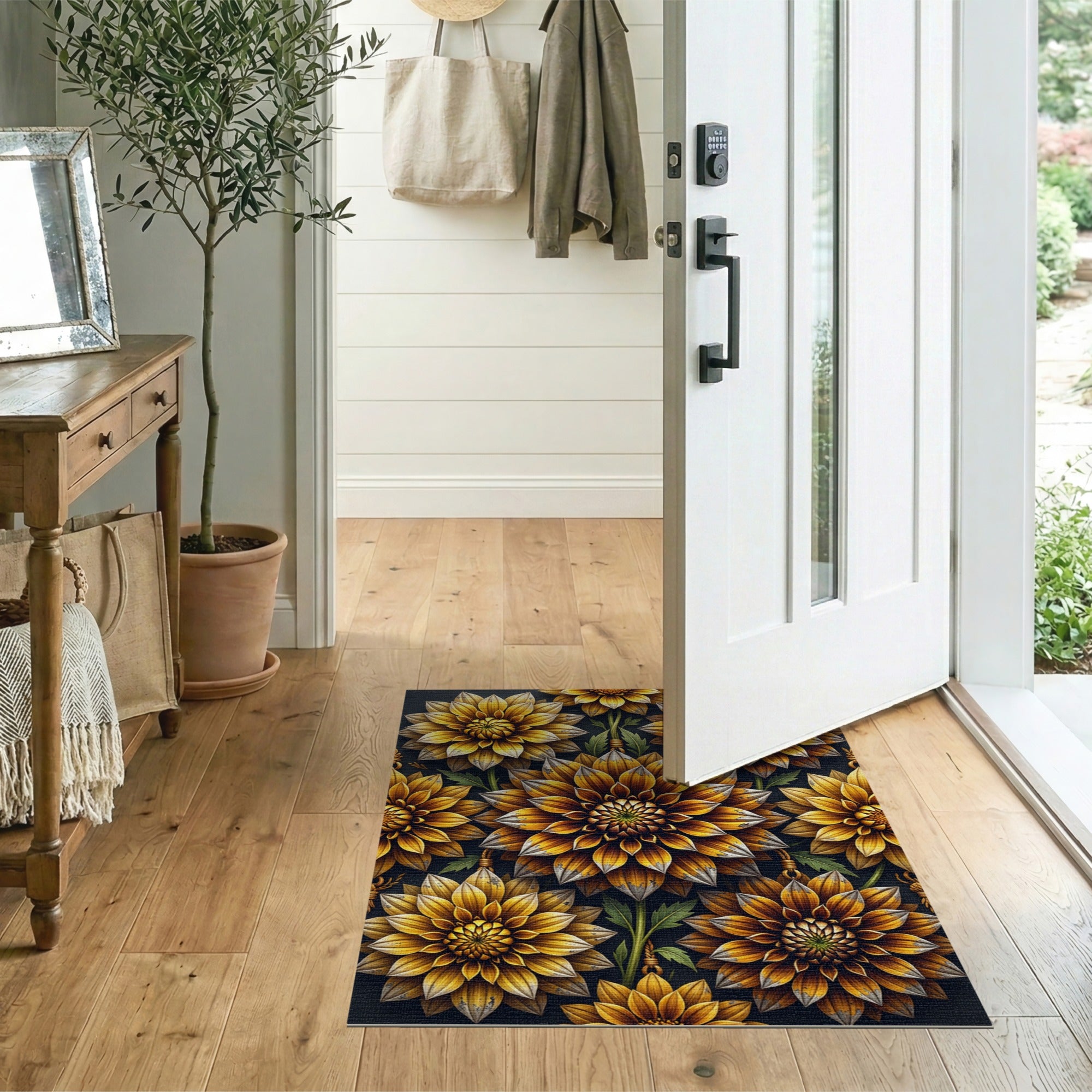 Distressed Golden Sunflower Area Rug