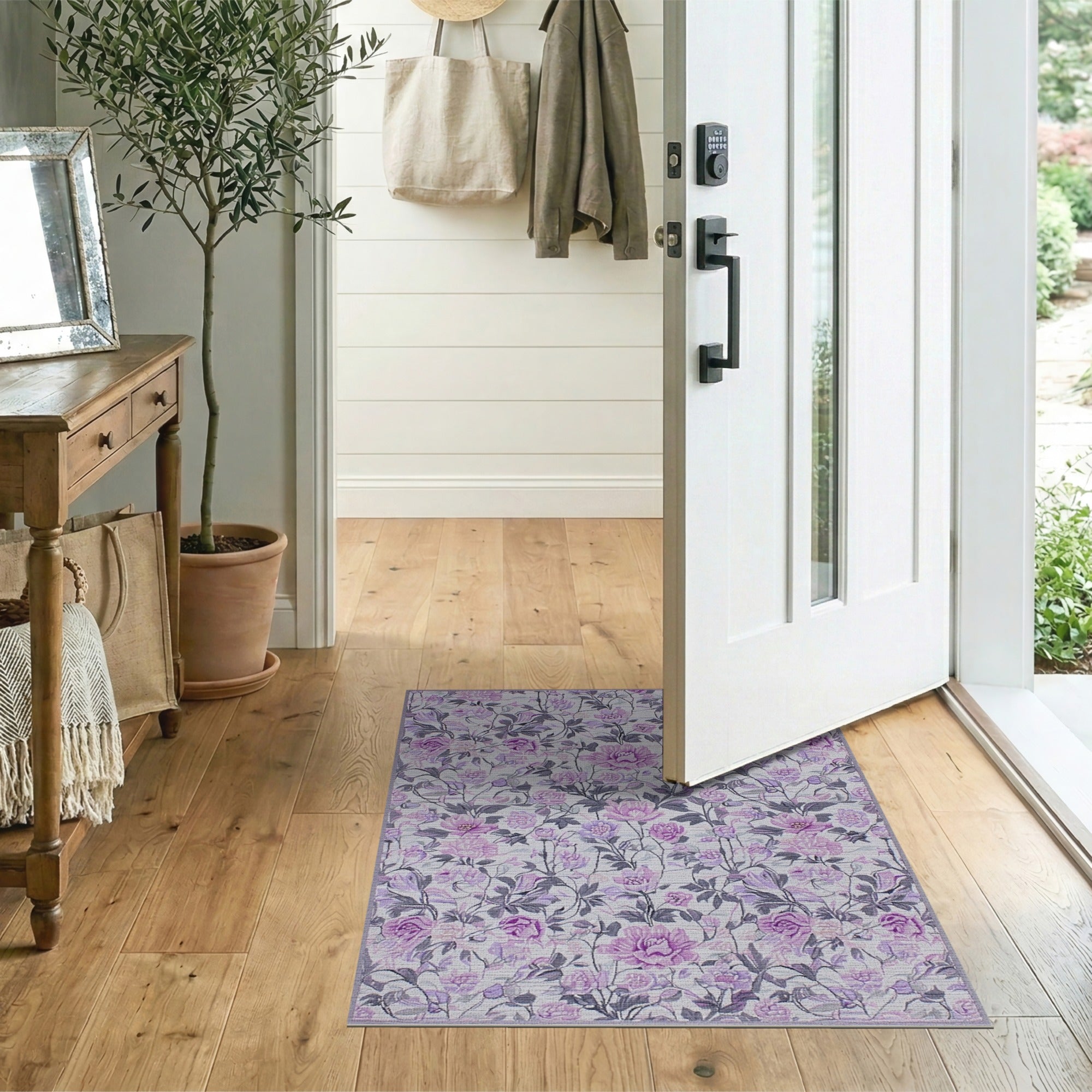Purple Purple Peony Floral Vintage Area Rug