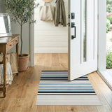 Geometric Modern Blue Teal Horizontal Striped Area Rug