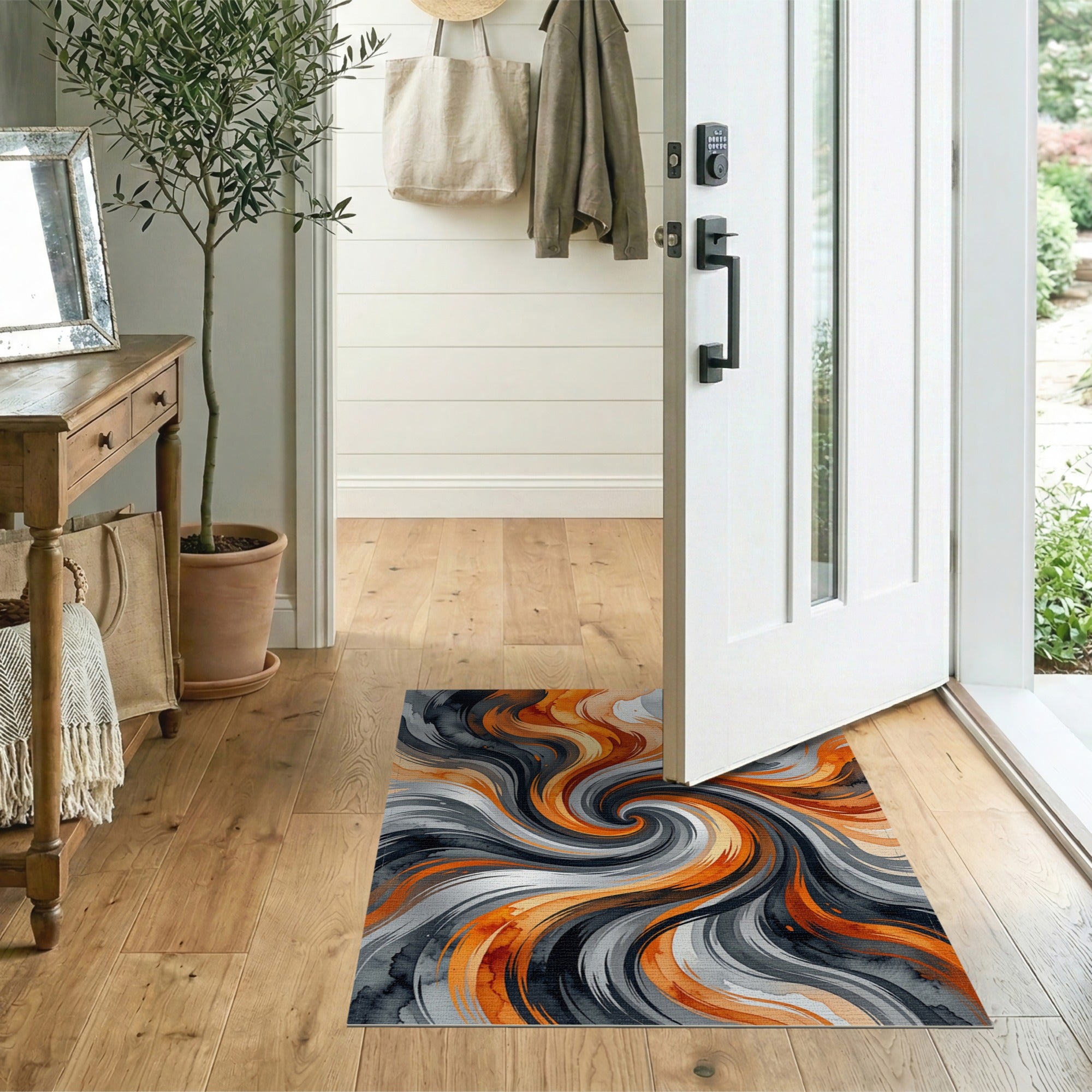 Dynamic Orange Swirl Abstract Area Rug