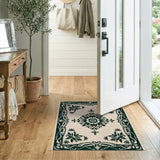 Traditional Persian Black and White Ornate Black Floral Medallion Area Rug