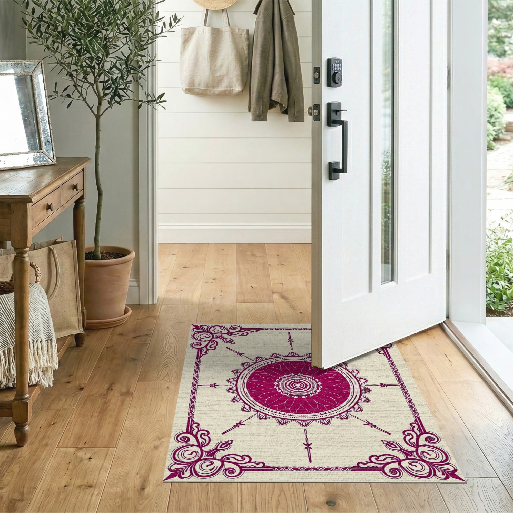 Ornate Purple Floral Mandala Area Rug
