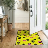 Playful Yellow Paw Prints Pink Bones Area Rug