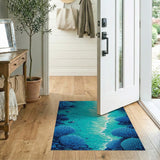 Teal Coral Reef Ocean Waves Area Rug