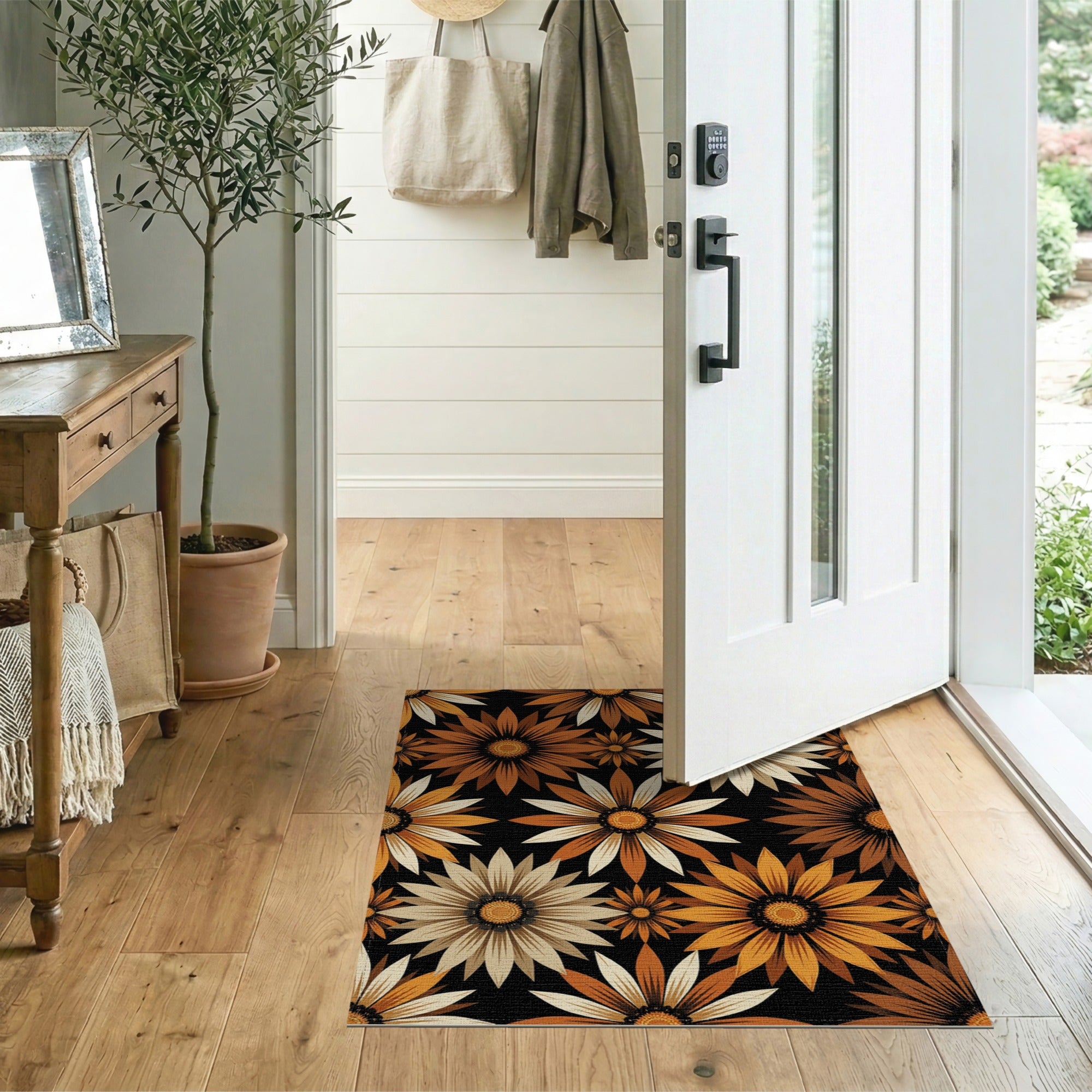 Floral Vintage Orange Floral Vintage Washable Area Rug