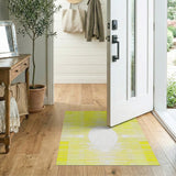 Vibrant Yellow Geometric Striped Rug with Central Circle