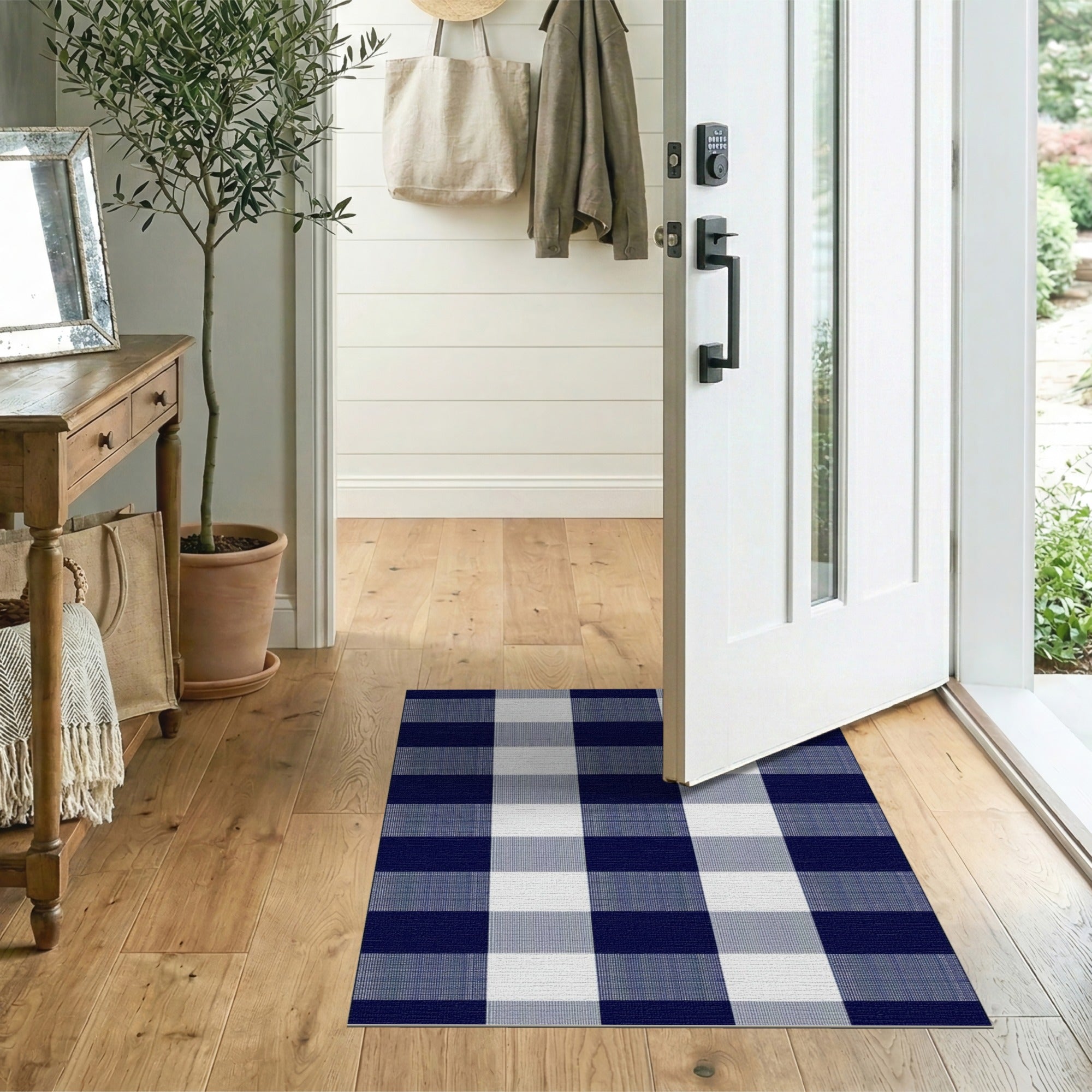 Blue and Teal Navy Buffalo Check Plaid Area Rug