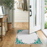 Ornate Teal Peacock Feather Area Rug