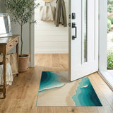 Coastal Beach Teal Ocean Waves Crashing on Sandy Beach Rug