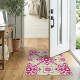 Pink Ornate Pink Floral Mandala Area Rug
