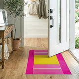 Vibrant Pink Framed Yellow Geometric Area Rug