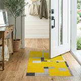 Yellow Geometric Abstract Area Rug with Grey Blocks