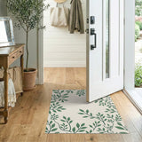 Green Green Leaves Border Area Rug