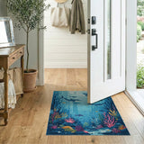 Deep Ocean Sharks Dolphins Blue Area Rug