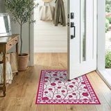 Pink Rose Vine Floral Area Rug with Ornate Border