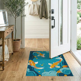 Teal Koi Fish Pond Area Rug