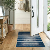 Navy Blue Geometric Grid Blue and Teal Area Rug